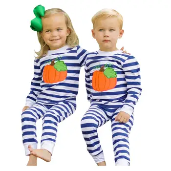 

Toddler Girls Clothes 2019 New Baby Boys Halloween Pumpkin Striped Long Sleeve Pajamas Sleepwear Set kids Clothes