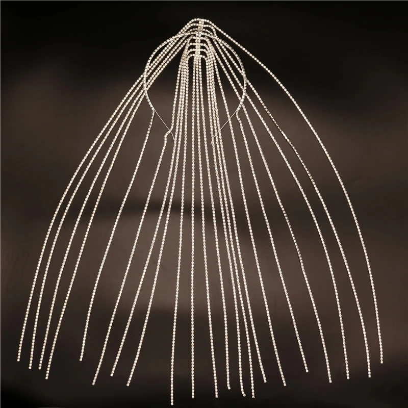 Shiny Rhinestone Tassel Headbands For Women Fashion Crystal Hairband Temperament Hanging Hair Accessories Bridal Wedding Jewelry