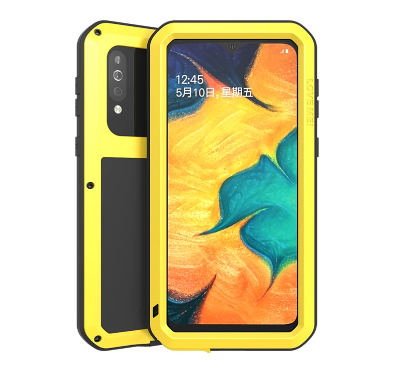 Yellow A40s защитный металлический противоударный чехол LOVE MEI для samsung Galaxy A40S, алюминиевые аксессуары, водонепроницаемый чехол+ стекло Gorila - Цвет: Yellow