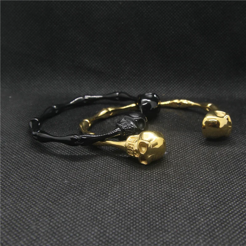 Панк Череп Браслет 316L нержавеющая сталь Полировка высшего качества байкер черный золотой череп браслет