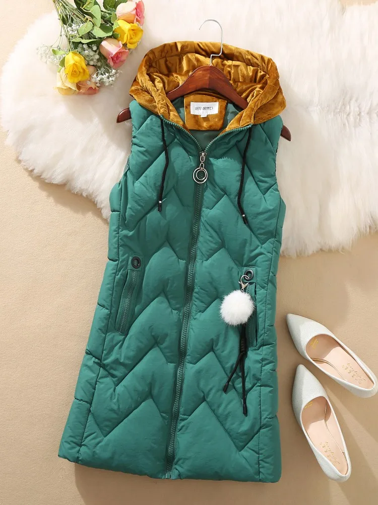 

2019 Winter vest women long vest Casual Slim thick warm Autumn hooded sleeveless waistcoat long zipper winter vest female