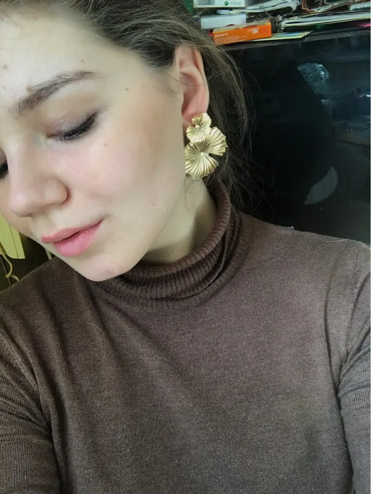 Dangle Earrings Women Metal Leaf Vintage Gold Silver Color Hip Hop Punk
