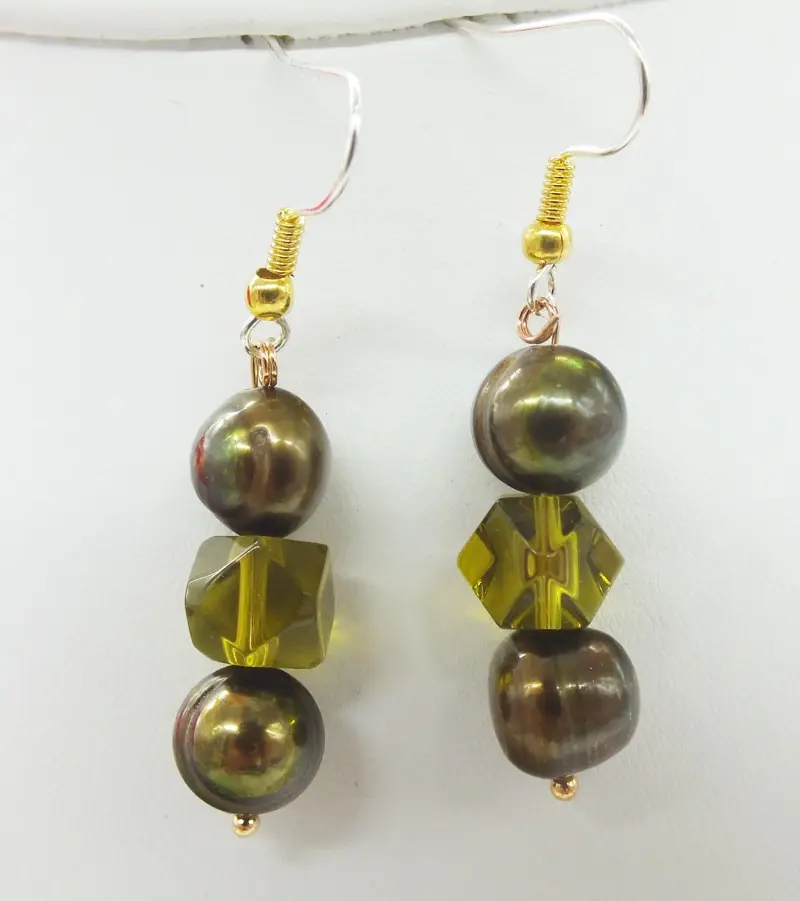 Natural pearl, crystal earrings