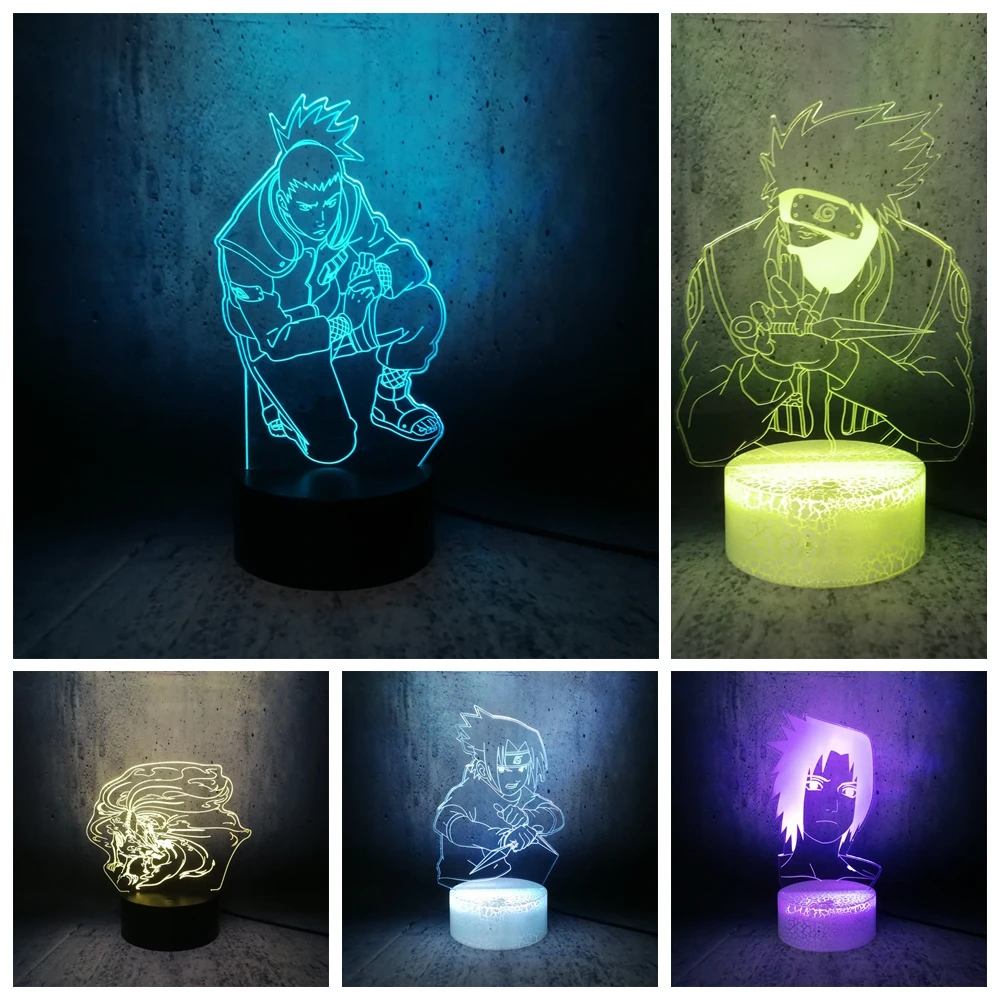 Серия Наруто 3D светодиодный светильник Shikamaru Ночной на корточках Саске голова