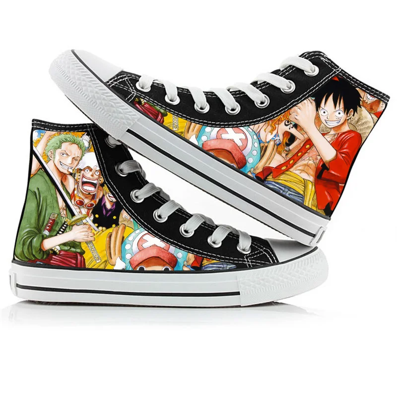 A Аниме «one piece Luffy Roronoa Zoro Ace»; парусиновая обувь для костюмированной вечеринки; женские и мужские Студенческие ботильоны; кроссовки; повседневная спортивная обувь с высоким берцем - Цвет: A