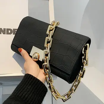 

Thick Chain Square Armpit bag 2020 Fashion New Quality Matte PU Leather Women's Designer Handbag Stone pattern Shoulder Bags