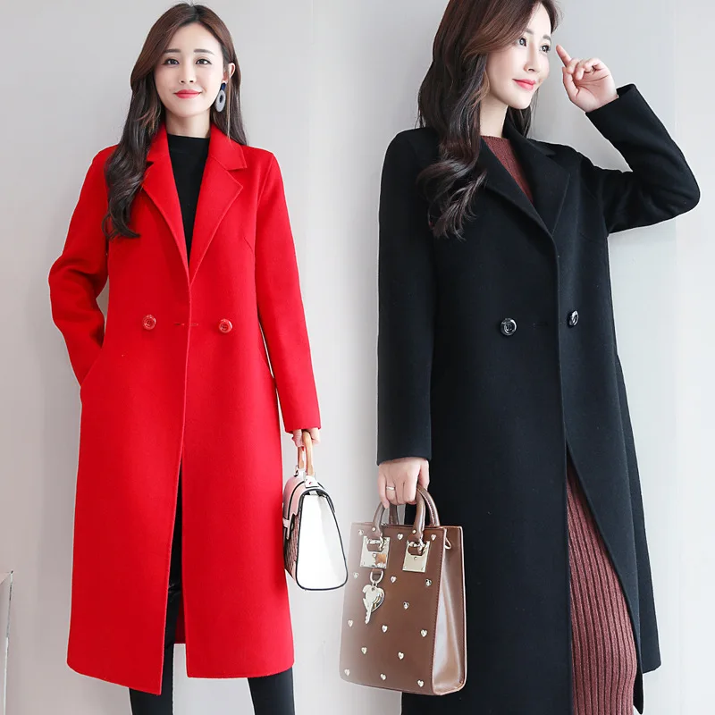 Женское шерстяное пальто зимнее пальто Новая повседневная Корейская версия модное байан Монт отложной воротник размера плюс 3xl женское длинное пальто