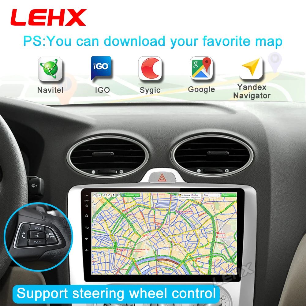 LEHX 2 DIN 9 дюймов Android 9,0 gps навигация Сенсорный экран четырехъядерный автомобиль радио для Ford Focus Exi AT2004 2005 2006 2007 2008-2011