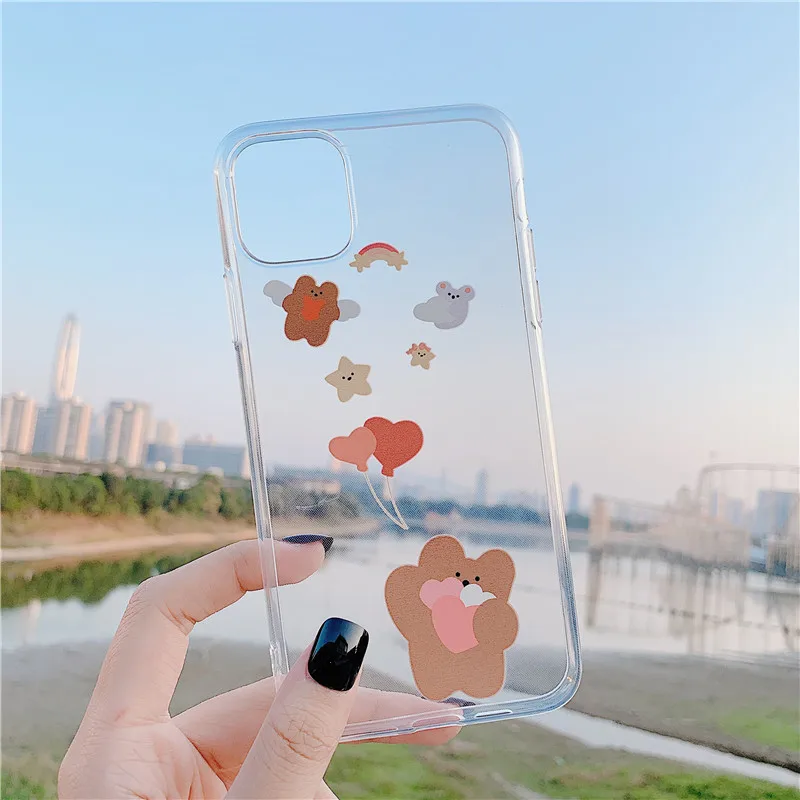 Korean phone case cartoon bear for iphone 11 Pro Max case iphone xs max xr x cover 6 6s 7 8 plus funda balloon soft silicone tpu