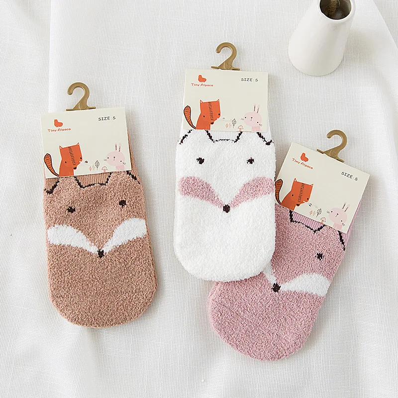 WARMOM/3 пары детских носков зимние теплые носки-тапочки из пушистого материала с милым рисунком белки для малышей от 0 до 4 лет