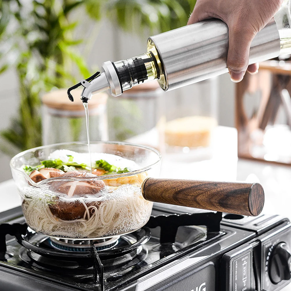 Transparent Glass Milk Pot Can Be Open Flame Heat-Resistant Soup Kitchen Supplies Household Noodle Cooking Woode Handle Tool