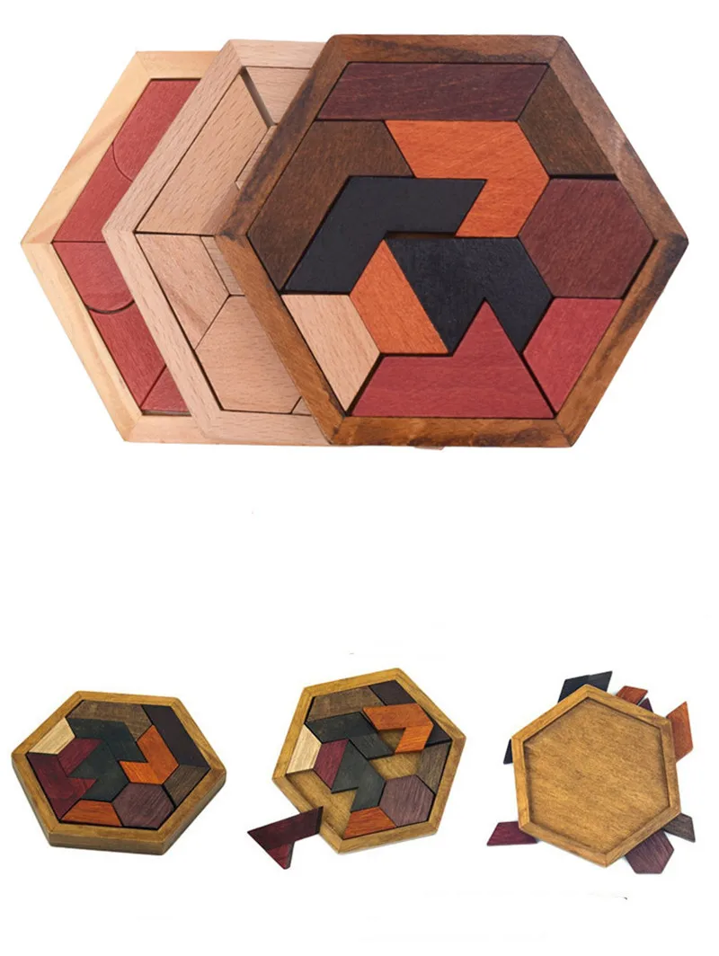 Quebra-cabeças de Madeira Educativos para Crianças Forma Geométrica Placa Brinquedos Crianças Adultos Tangram iq Cérebro Teaser Presentes 2 Quebra-cab.