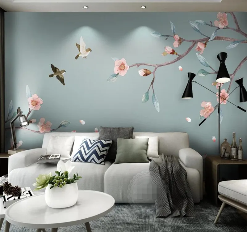 XUE SU Large custom home decoration wallpaper mural new Chinese style hand-painted flowers and birds background wall