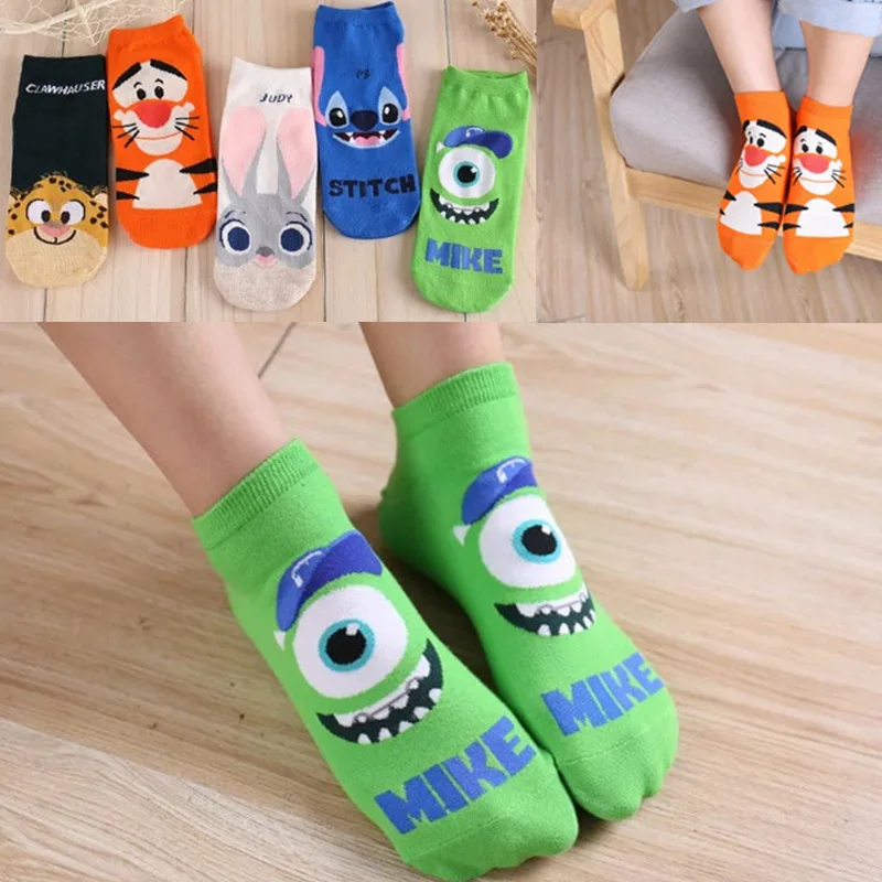 Носки с героями мультфильмов, забавные женские короткие носки, сумасшедшие животные, Джуди, кролик, Ник, Ститч, Clawhauser, Ститч, Mr. Q Tigger, женские хлопковые носки