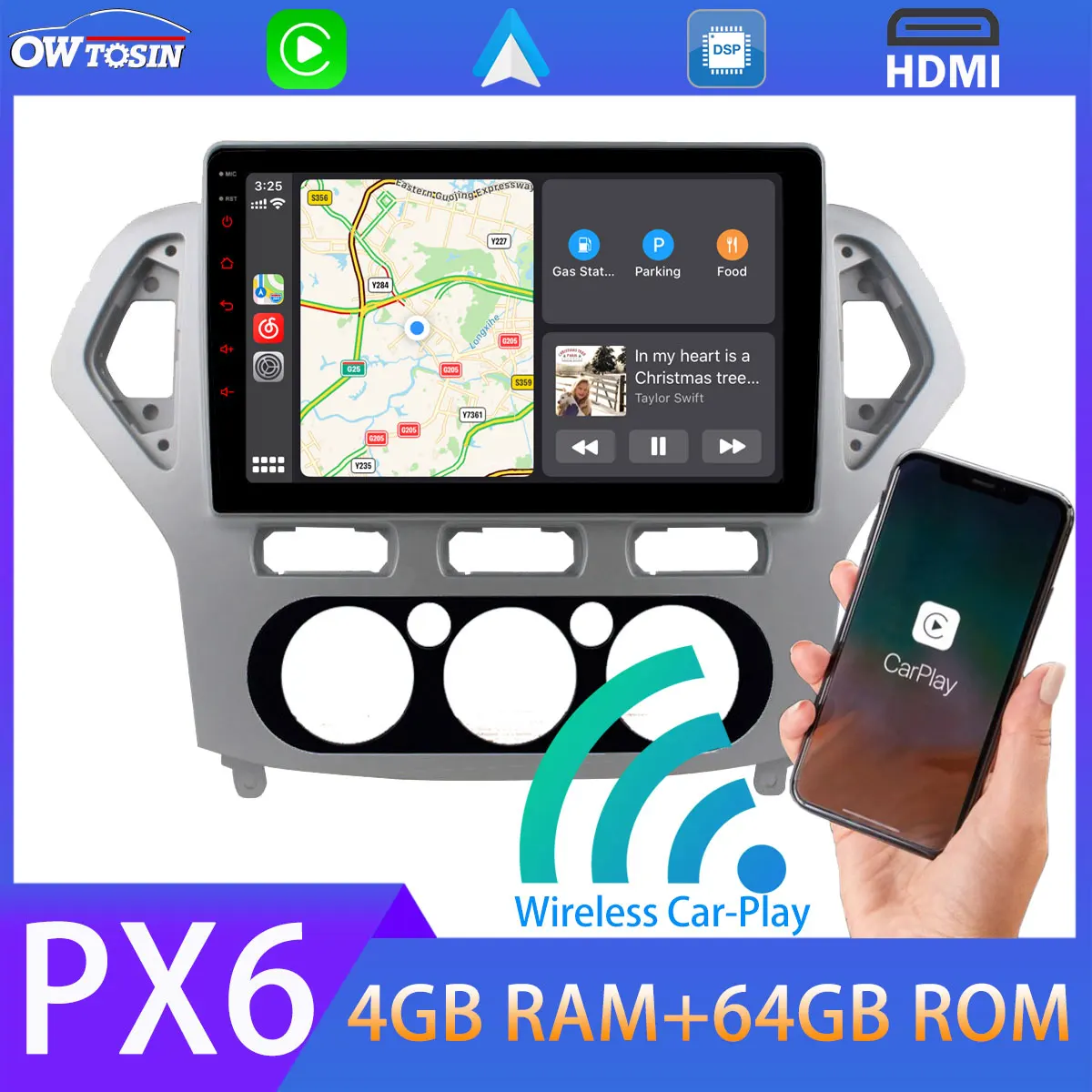 Автомобильный мультимедийный плеер PX6 10 1 дюйма Android 9 0 4 Гб + 64 ГБ 5 * USB для Ford Mondeo 2007