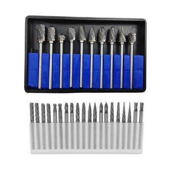 

10Pc 1/8 Inch Shank Tungsten Carbide Milling Cutter Rotary Drills & 20Pc Full Double Grain Tungsten Carbide Rotary Burr