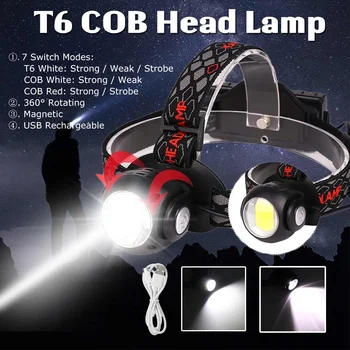 

USB Rechargeable COB LED Headlamp Headlight 360 degrees Rotatary Head Lamp Torch Flashlight Waterproof Hunting and Hiking