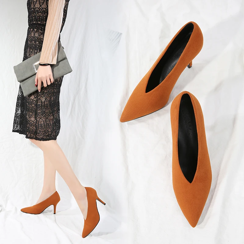 

Europe and America Sexy Deep V Design High Heels Stiletto Pointed Single Shoes Simple Elegant Evening Pumps Fashion Womens Shoes