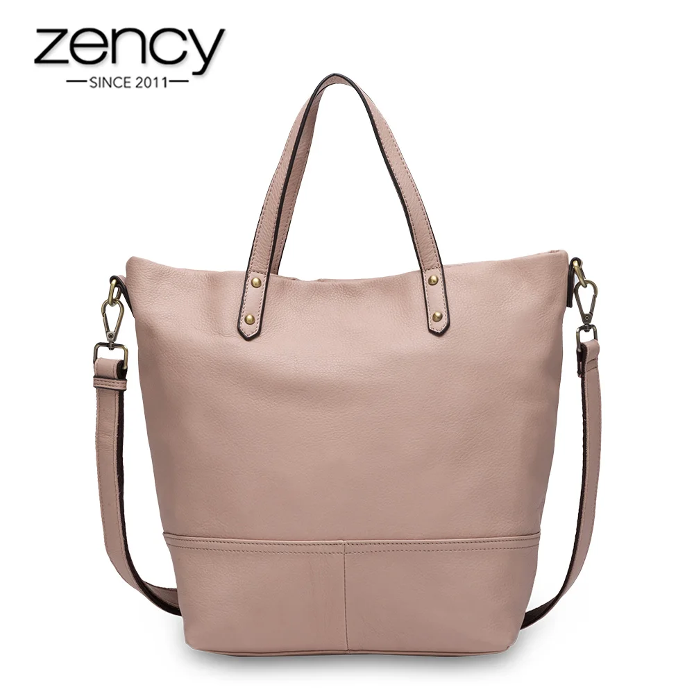 

Zency Large Capacity Women Shoulder Bag 100% Genuine Leather Tote Handbag Fashion Shopping Bags Crossbody Very Big Bags Black
