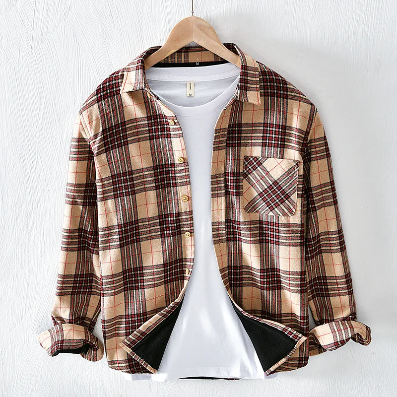 

2020 Fashion Men's Plaid Shirt Blouse Male Autumn Winter Thick Warm Print Lattice Plus Velvet Thickening New Clothing Y3386