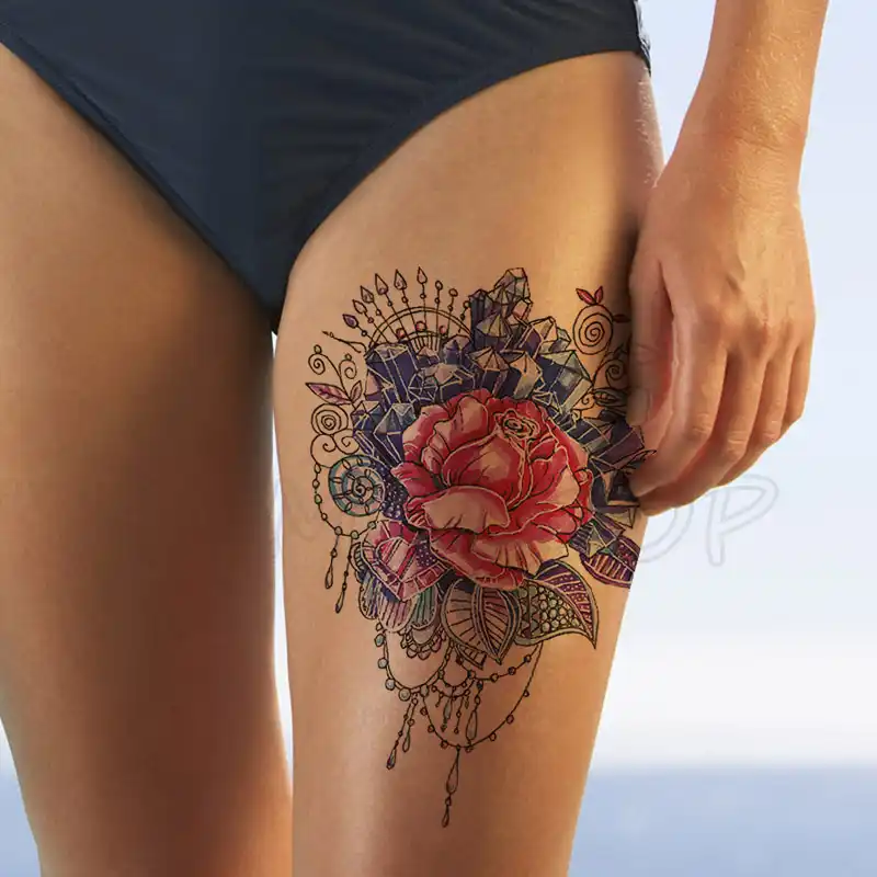 Tatuajes Temporales Pegatinas Rosa Zafiro Flor Roja Tatuaje Falso