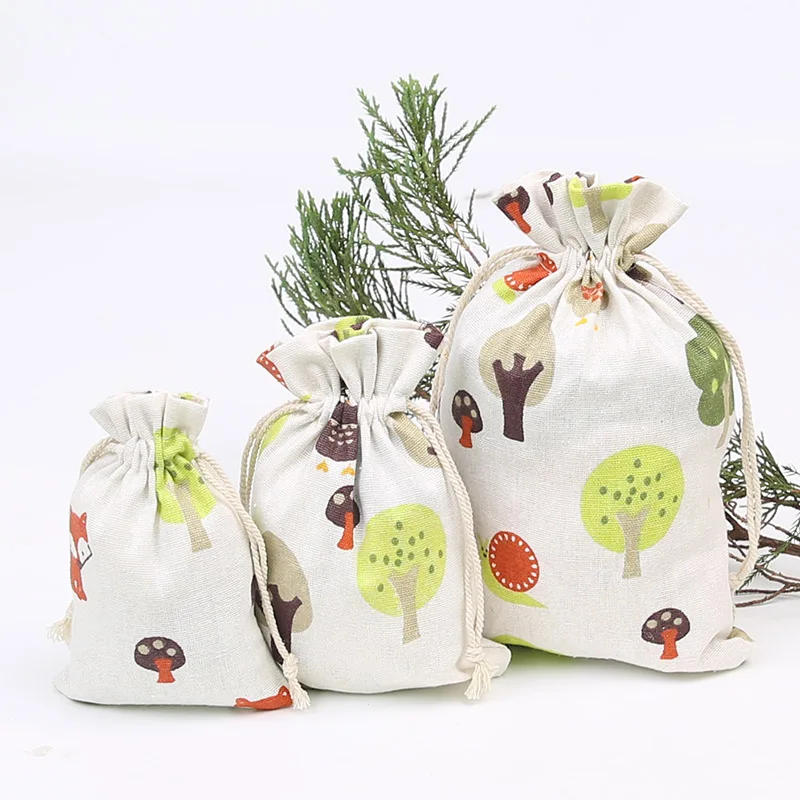 

Imitation linen wedding Christmas gift bag 13 * 18cm jewelry candy small drawstring bag 50 pcs