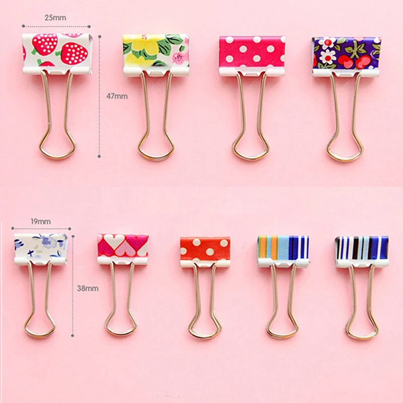 6pcs Flower Printed Metal Binder Clips Notes Letter Paper Clip Office Supplies New Metal
