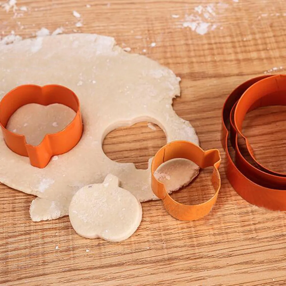 5Pcs Stainless Steel Cake Mold Set Pumpkin Shape Fondant Cookie Dessert Baking Fruit Vegetable Cutter Tools