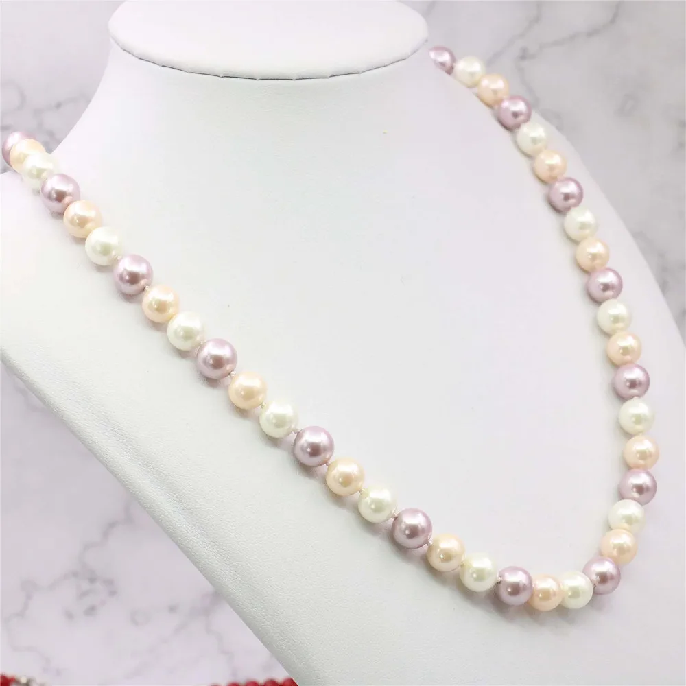 DIY New! 8MM Multi-Color South Sea Shell Pearl Necklace 18" Natural beads DIY Hand Made jewelry making AAA+++ about52pcs/strands - Image 3