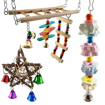 

1 Set Bird Parrot Swing Chew Toys Pet Cage Hanging Hammock Pentagram with Bells