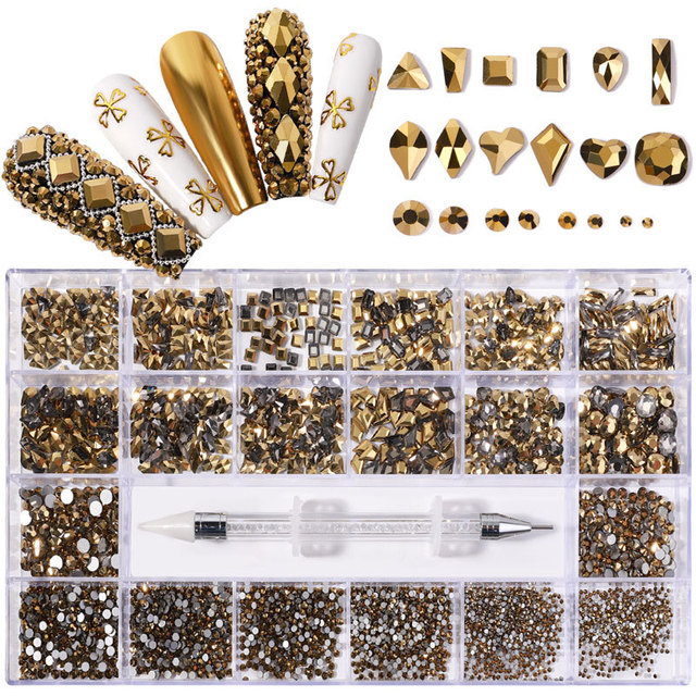 Multi Nail Rhinestones Kit Flatback 240pcs Alloy Charms (Neon,Pink,AB,Blue) Glass Jewelry Nail Art Crystal Box 2022