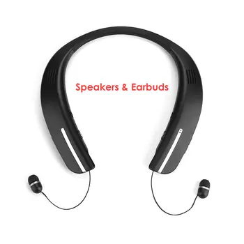 

Bluetooth 5.0 Wearable Speaker with Earbuds 2 in 1 Device Noise Cancelling and Hi-Fi Stereo Sound Neckband Earphones with Mic