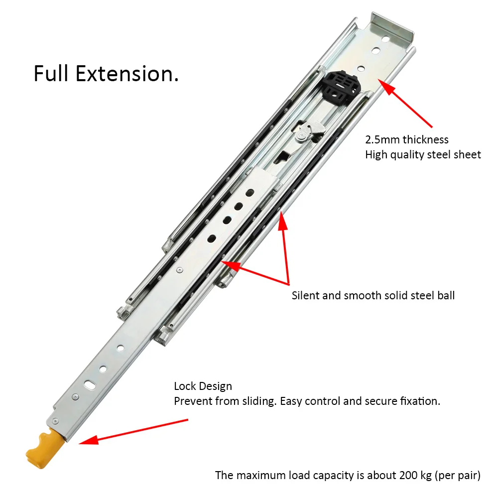 WASHINGST Heavy Duty Slide Load-bearing 485Lbs Drawer Runners With Lock Solid Ball Bearing Full Extension710mm-2540mm Wide76mm