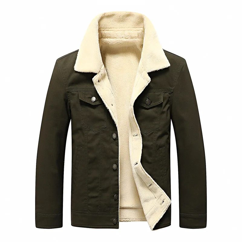 Мужская Утепленная куртка теплые флисовые джинсовые куртки зимние плюс бархатные мужские пальто Верхняя одежда Размер 5XL, ZA282 - Цвет: Army Green Jackets