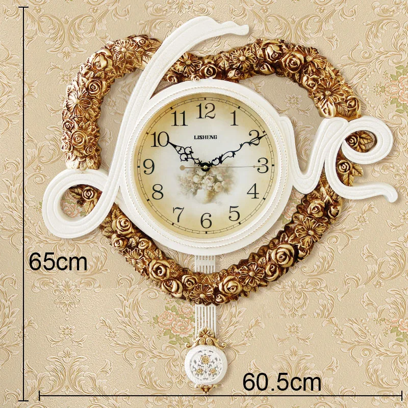 swing Love heart-shaped White Wall Clock Silent Gold Ornaments Round Quartz Clock Z1202-2  