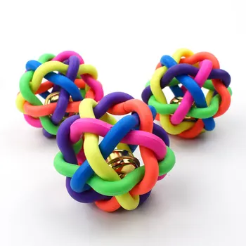 

Pet Toy PVC Rainbow Ball TPR Colorful Weaving Tinkie BAII Dog Cat Sound Making Toy Ball