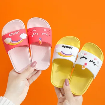 

2020 Kids Slippers for Boys Girls Summer Cute Cartoon Unicorn Home Shoe Antiskid Soft Children Slippers Summer Parent-child Shoe