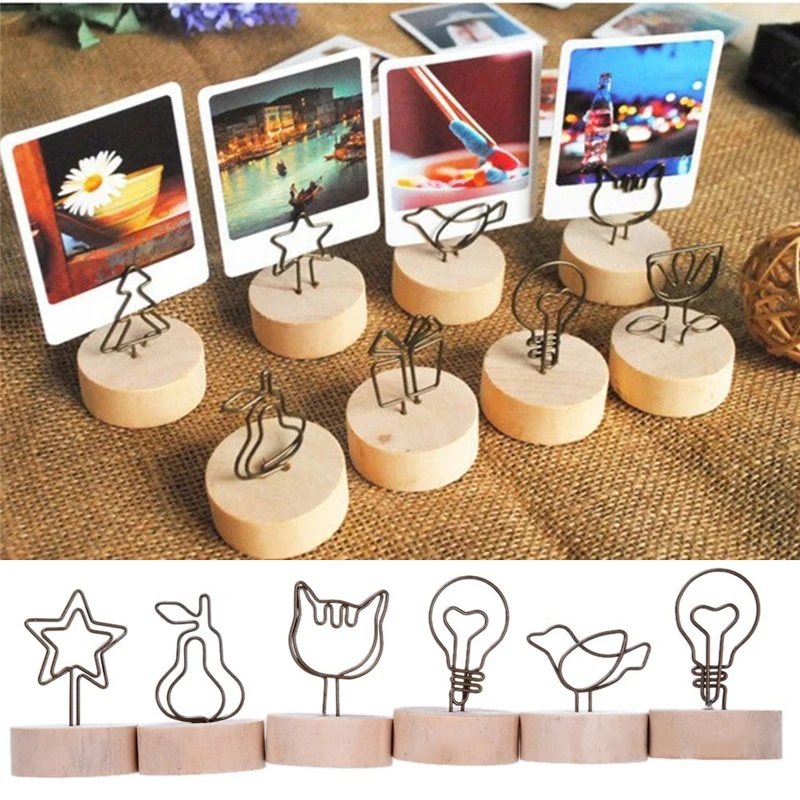 

Home Living Creative Round Wooden Iron Photo Clip Memo Name Card Pendant Furnishing Articles Picture Frame Message Wooden Clips