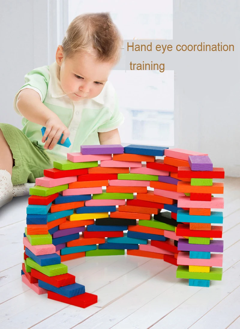 120 шт многоцветные детские цветные разборная Радуга Деревянные домино блоки наборы ранние яркие домино обучающие игры игрушки для детей подарок