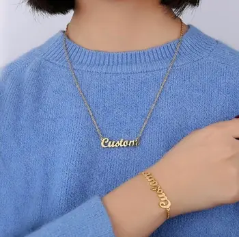 

Stainless Steel Personalized Custom Name Necklace Gold Choker Chinese Arabic Necklace Pendant Nameplate Gift Unisex Letter
