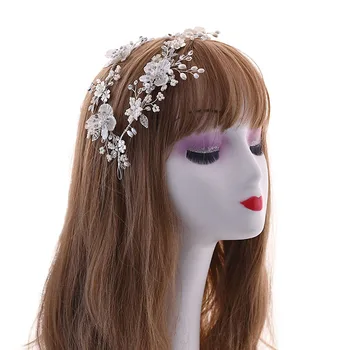 

Floralbride Luxury Handmade Clear Crystal Rhinestones Pearls Flower Bridal Tiara Headband Wedding Hair Accessories Women Jewelry
