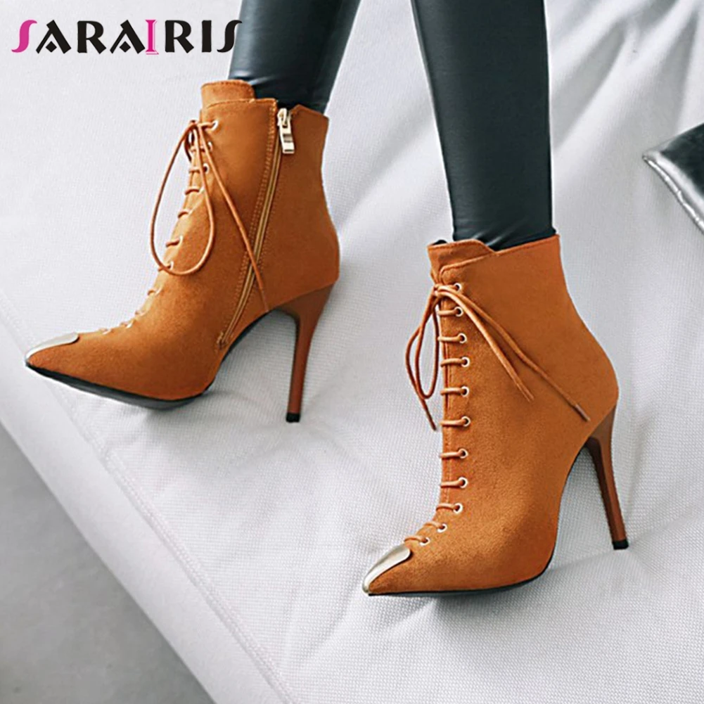 

SARAIRIS Big Size 32-40 New Ladies Party Ol Sexy Boots Thin High Heels Boots Women Fashion Pointed Toe Ankle Shoes Woman
