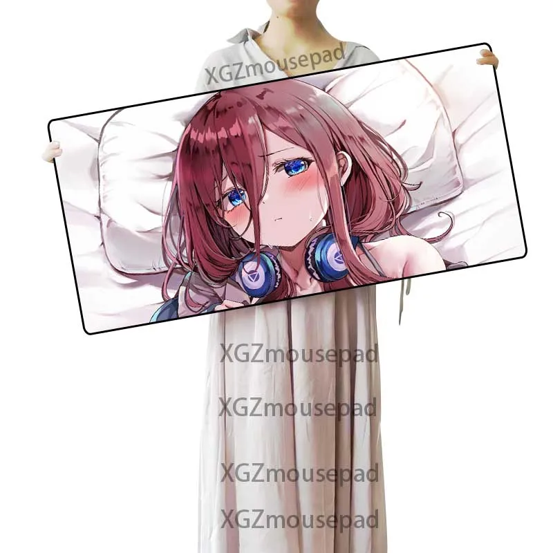 XGZ Comic Shy Girl Bare Large Gaming Mouse Pad Black Lock Edge Computer Table Mat Speed Rubber Non-