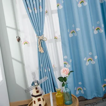 

Children's Room Cartoon Curtains for Boy and Girl Bedroom High Shading Cloth Fresh Cute Rainbow Curtain Bay Window Custom Made