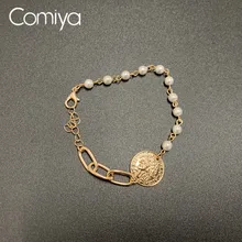 Comiya браслеты Золотое цветное звено цепи круглый кулон корейский браслет аксессуары акриловые жемчужные бусины Feminino корейский браслет