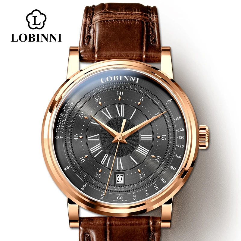 rose-black-brown Швейцария LOBINNI новые мужские часы Топ люксовый бренд Япония Импорт NH35A SII O авто механические MOVT Мужские часы сапфир - Цвет: rose-black-brown