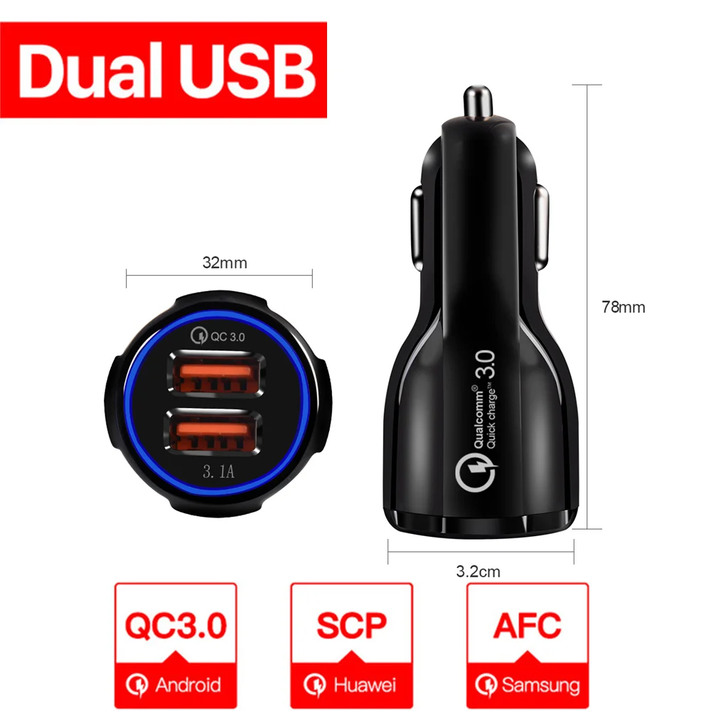 QC3.0 3.1A PD 5A USB быстрое зарядное устройство QC 3,0 4,0 автомобильное зарядное устройство 3,0 Dual USB 36 Вт Тип C светодиодный 9 в 3 а 27 Вт автомобильное зарядное устройство для телефона xiaomi Iphone - Тип штекера: QC3.0 3.1A