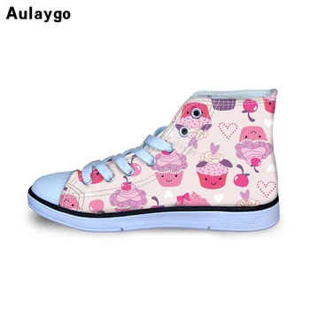 

Aulaygo Children's Shoes With Kawaii CupCakes Pattern Sneakers For Boys Girls Casual Flats Kids Breathable Lace-up Sports Shoes