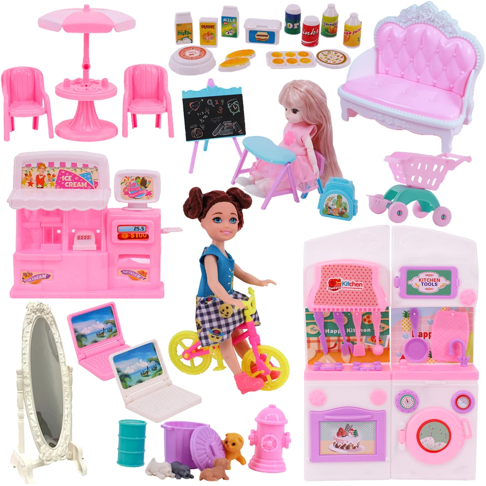 Doll Clothes Kitchen Dollhouse Mini Furniture Simulation Food School Accessories Fit Barbies&Blythe Doll,14 Cm Kelly Doll Toys
