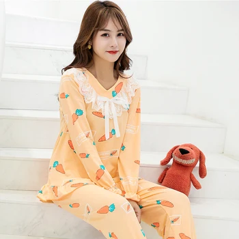 

2020 Spring And Autumn Premium Pajama Sets For Women Long Sleeve Trousers 2 Pcs Comfort Pyjamas Loose Casual Pijama Sleepwear